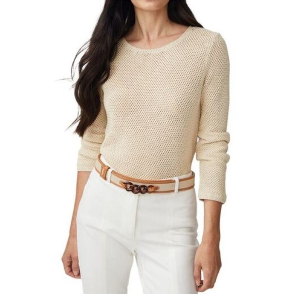 J. MCLAUGHLIN Donna Coastal Grandma Linen Cotton Blend Lagenlook Knit Sweater